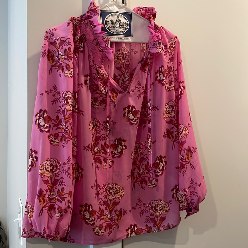 Floral pink ruffle J Crew blouse XS